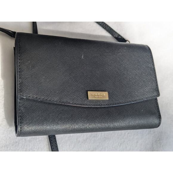 Kate Spade Purse Crossbody Wallet Black‎ Textured Mini Travel Compact Slim - Picture 2 of 12